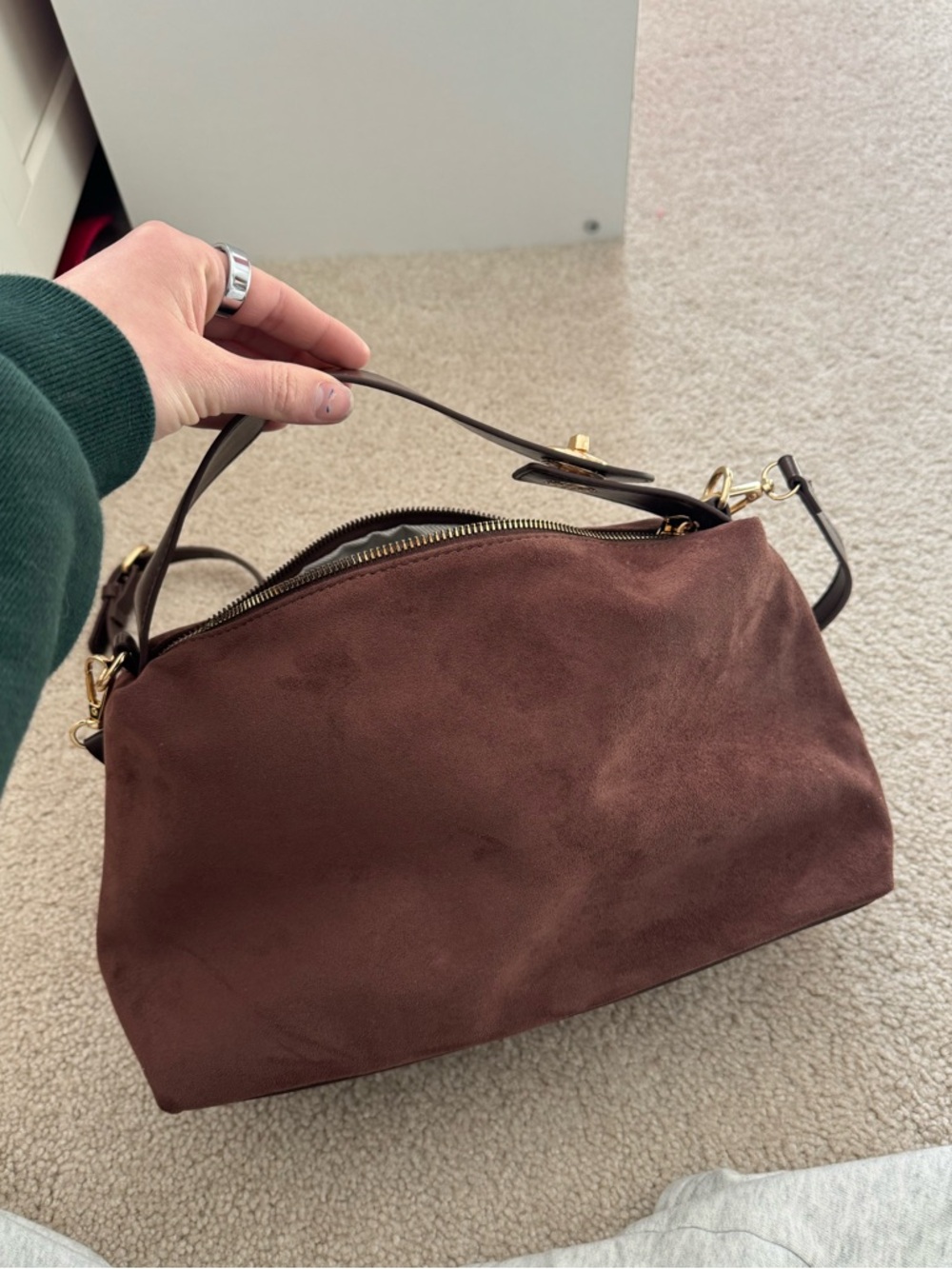 Brown Suede Top-Handle Women's Bag